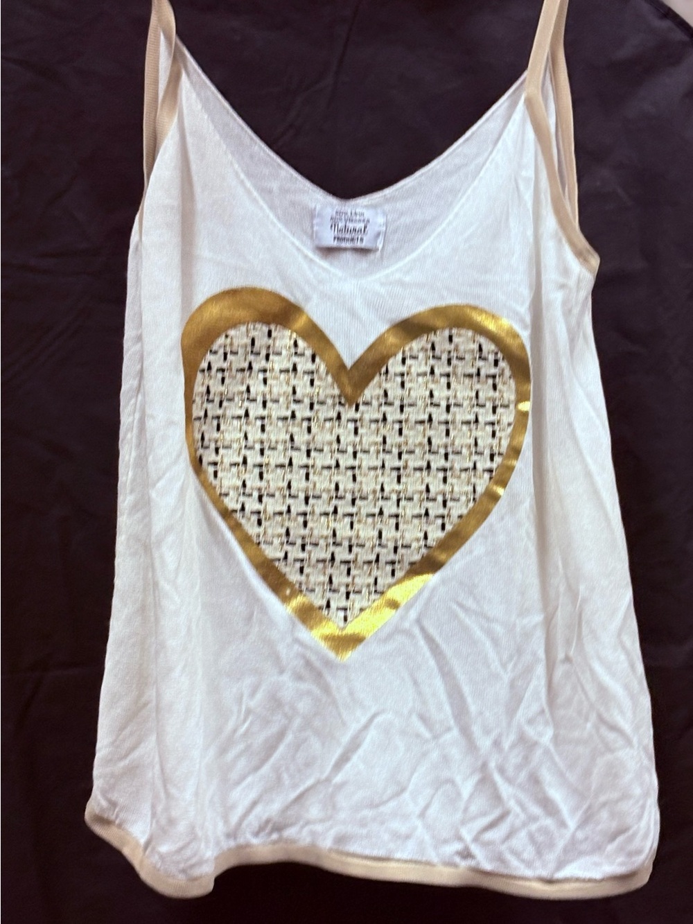 White Camisole with Gold Heart Appliqué